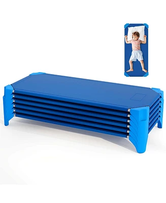 Costway 6 Pack Stackable Daycare Cots with Easy Lift Corners Heavy-Duty Metal Frame Kids