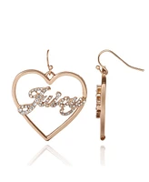 Juicy Couture Crystal Heart Drop Script Logo Earrings