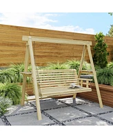 Outsunny 3 Seat Porch Swing with Sd and Side Tables,
