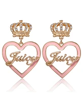 Juicy Couture Gold-Tone Crown & Pink Heart Drop Earrings