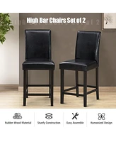 Gymax Set of Bar Stools 25inch Counter Height Barstool Pub Chair w/Rubber Wood Legs