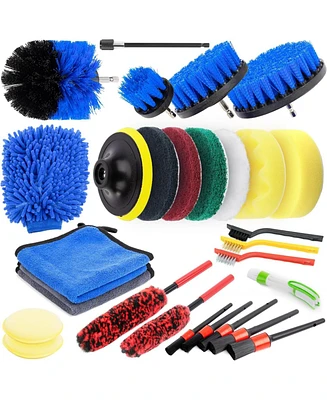 Xdovet 29 Pcs Car Detailing Wash Kit, Soft Metal Free Wheel Cleaner Brush,Tire Brush,Rim Cleaner,No Scratch Car Cleaning Kit for Automotive Interior,E