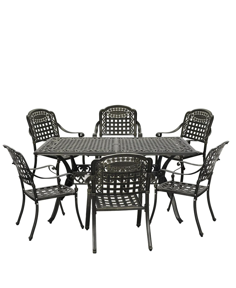 Boyel Living 7pcs Cast Aluminium Patio Dining Set Outdoor Dining Set Patio Bistro Set 6 Outdoor Dining Chairs and 59 Inches Rectangular Dining Table f