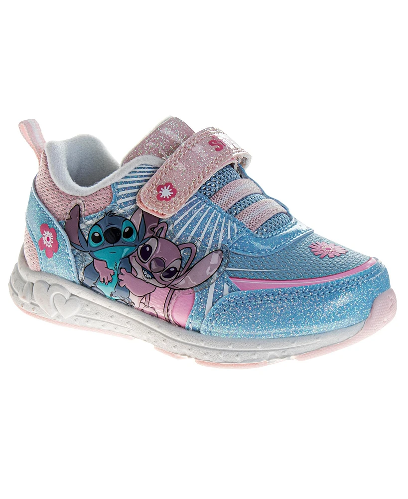 Disney Toddler and Little Girls Stitch Angel Hook Loop Pull Tab Light Up Fashion Sneakers