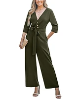 Cupshe Women's Deep V-Neck Button-Detail Tie-Waist Jumpsuit