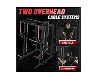 Er Kang Smith Machine with Pec Dec, 2000LBS Squat Rack Chest Fly Machine with Cable System, Workout Weight Cage with Weight Bench, 230LBS Plates, Spot