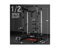 Er Kang Power Cage, 2000LB Squat Rack, Dual Pulley Cable Crossover System, Multi-function Free Weight Home Gym Workout Machine with Attachments