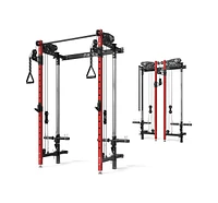 Er Kang Folding Squat Rack, Wall Mounted Power Rack with Cable Crossover Machine & Lat Pull Down, Power Cage with 5 Adjustable Function Modes, Garage