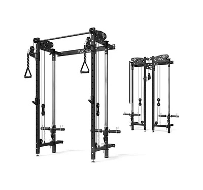 Er Kang Folding Squat Rack, Wall Mounted Power Rack with Cable Crossover Machine & Lat Pull Down, Cage 5 Adjustable Function Modes, Garage