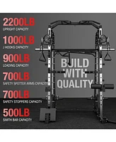 Er Kang Smith Machine, 2200lbs Squat Rack with Lat-Pull Down System & Cable Crossover Training Equipment Leg Hold-Down Attachment