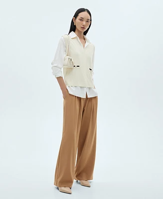 Mango Women's Wide Leg Pleated Pants