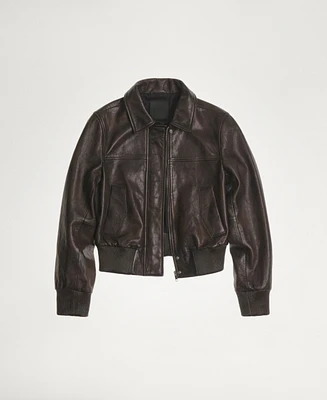 Mango Women's Leather Bomber Jacket