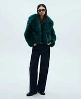 Mango Women's Fur-Effect Lapels Coat