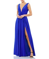 Mac Duggal Women's Jersey Plunge Neck Evening Gown