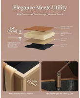 Storage Ottoman Bench, End of Bed Bench with The Stitching and Synthetic Leather, Dual Safety Hinges, 660 Lbs Load, Upholstered Storage Bench for Bedr