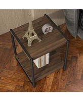 gaomon 20'' Square Modern Square End Table with 2 Tier Shelf- Metal Frame Bed Couch Sofa Side Table/Nightstand, Wood Bedroom Nightstand Furniture, Acc