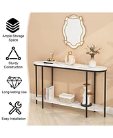 Slickblue Console Table 2-Tier Narrow Entryway with Storage Shelves, Faux Marble for Living Room, Bedroom