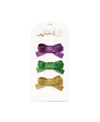 Child Girl Mardi Gras Bow Clip Set