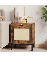 gaomon Rattan End Table, Wood Nightstand with Tray for Living Room