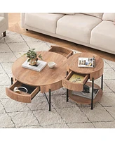 gaomon Coffee Table with Drawers Round Center Table