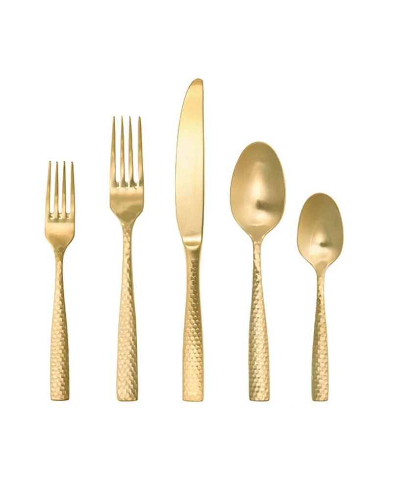 Fortessa Lucca Faceted Brushed Gold 20pc Flatware Set