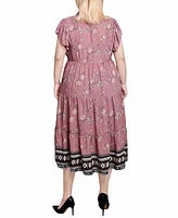 Ny Collection Plus Short Sleeve Tiered Border Print Dress