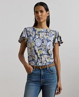 Lauren Ralph Women's Floral Slub Jersey Flutter-Sleeve Top