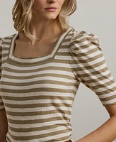 Lauren Ralph Women's Striped Cotton Jersey Puff-Sleeve Tee