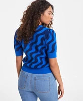 On 34th Women's Jacquard Puffed-Sleeve Sweater, Exclusively at Macy's