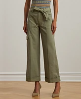 Lauren Ralph Women's Pleated Cotton Twill Wide-Leg Cargo Pants, Regular & Petite