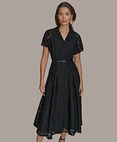 Donna Karan New York Women's Burnout Geo Belted Shirtdress