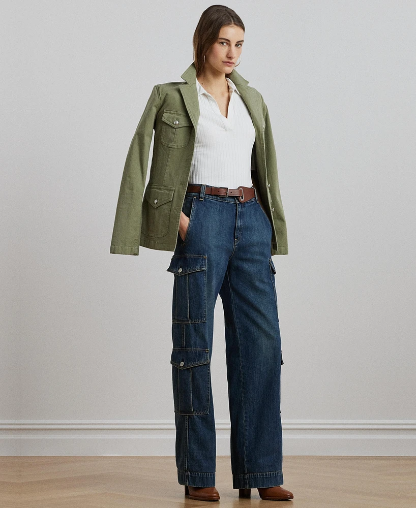 Lauren Ralph Women's High-Rise Wide-Leg Cargo Jeans
