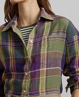 Lauren Ralph Women's Relaxed-Fit Plaid Linen Shirt