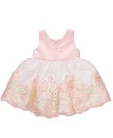 Bonnie Baby Girls Scalloped Embroidery Satin Party Dress