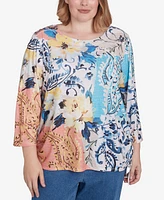 Alfred Dunner Plus Classic Floral Patch Drawstring Top