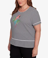 Alfred Dunner Plus Classic Crew Neck Parrot Striped Tee