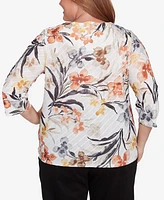 Alfred Dunner Plus Classic Watercolor Floral Crew Neck Top