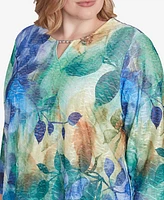 Alfred Dunner Plus Classic Watercolor Leaves Knit Top