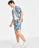 Original Penguin Men's Slim-Fit Stretch Tropical-Print 7" Swim Trunks