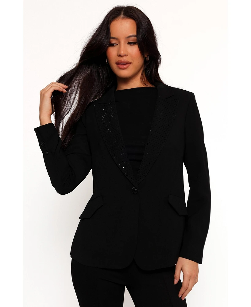 Luda Rhinestone Collar Single Button Blazer