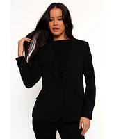 Luda Rhinestone Collar Single Button Blazer