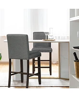 Gymax Set of 2 Bar Stools Linen Fabric Counter Height Chairs for Kitchen Island