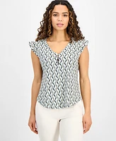 Ak Anne Klein Petite Printed Ruffle-Sleeve Top