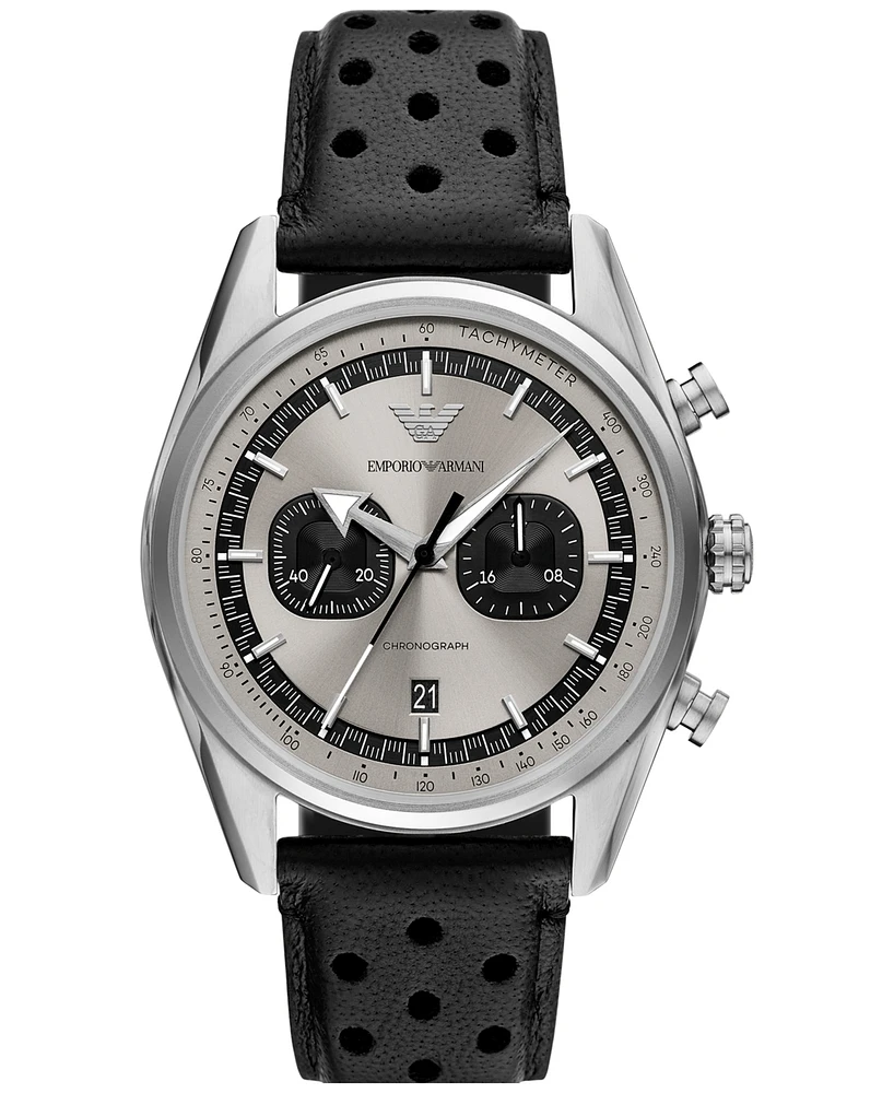 Emporio Armani Men's Chronograph Black Leather Strap Watch 42mm