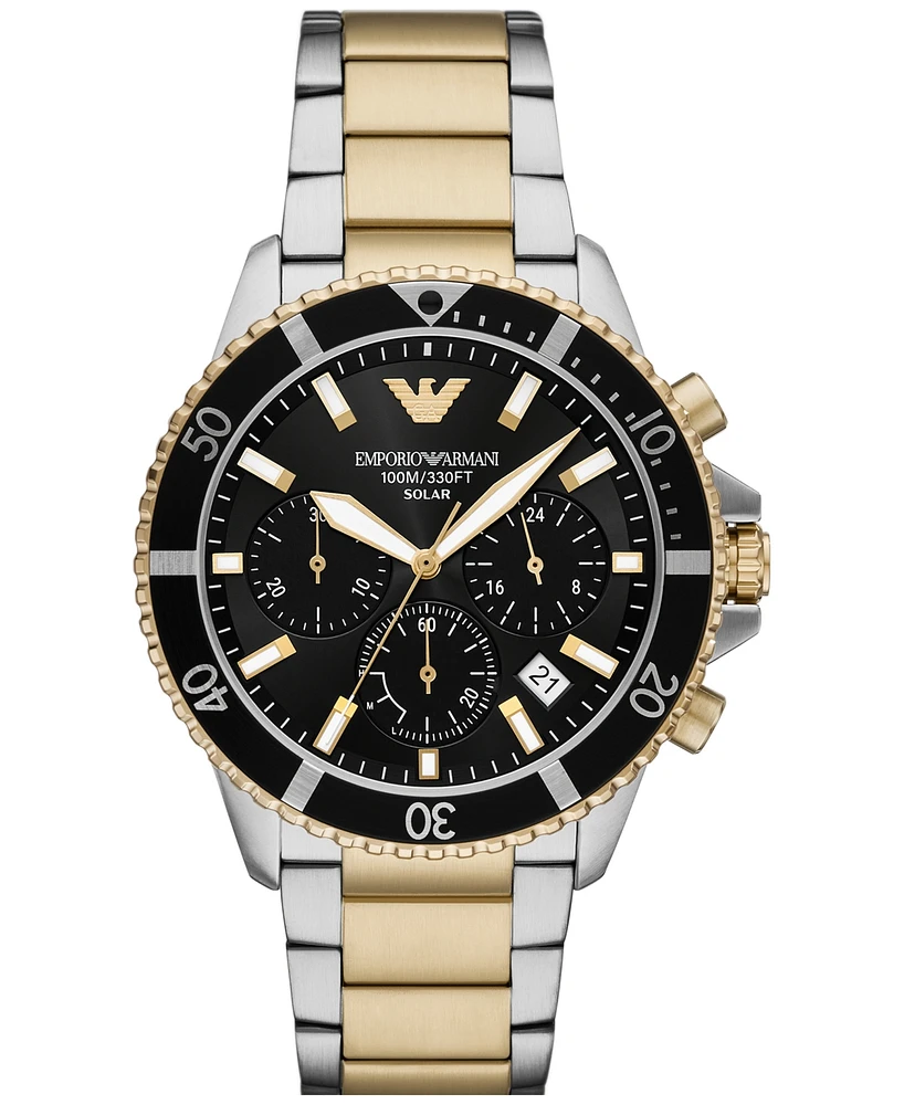 Emporio Armani Men's Chronograph World Explorer Solar Two-Tone Stainless Steel Bracelet Watch 44mm