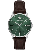 Emporio Armani Men's Brown Leather Strap Watch 39mm