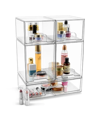 Sorbus 5 Piece Clear Acrylic Drawer Organizers - Makeup Case Pull-Out Drawers (7.6 and 4.4 Tall and 12.1 Wide)
