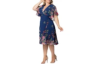 Kiyonna Plus Breezy Border Print Cocktail Dress