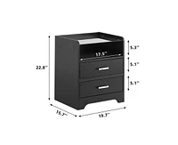 gaomon Night Stand with 2 Drawers, Smart End Side Table with Led Lights and Glass Top