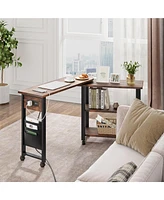 gaomon Rotating Side Table 360° End Table with Charging Station Swivel Side Table with Extra Storage Bag Movable End Table with 6 Swivel Wheels w